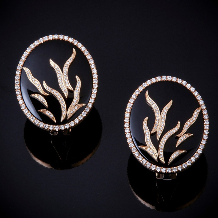 Anemone , Hard stone and diamond earrings